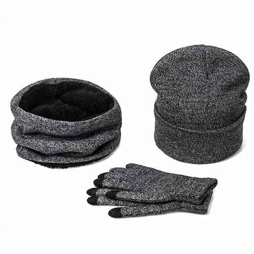 Men's 3-Piece Winter Set - Beanie Hat, Neck Warmer & Touch Screen Gloves