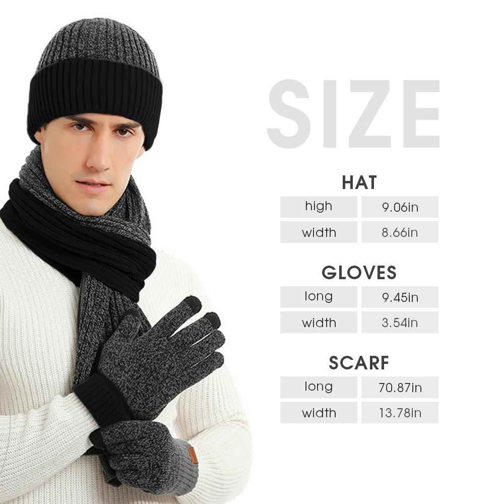 3-Piece Winter Accessories Set - Beanie Hat, Scarf & Touch Screen Gloves