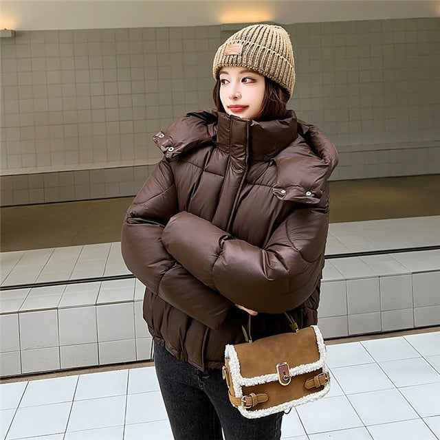 Elegant Fluffy Hooded Puffer Jacket Coat for Warm Commute