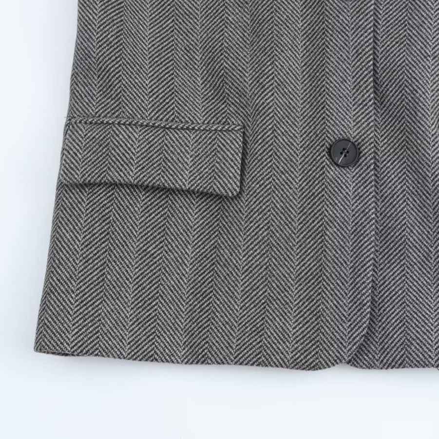 European and American Style Women's Hooded Patchwork Jacket with Herringbone Design